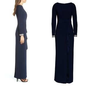 vince camuto beaded cuff ruched jersey dress